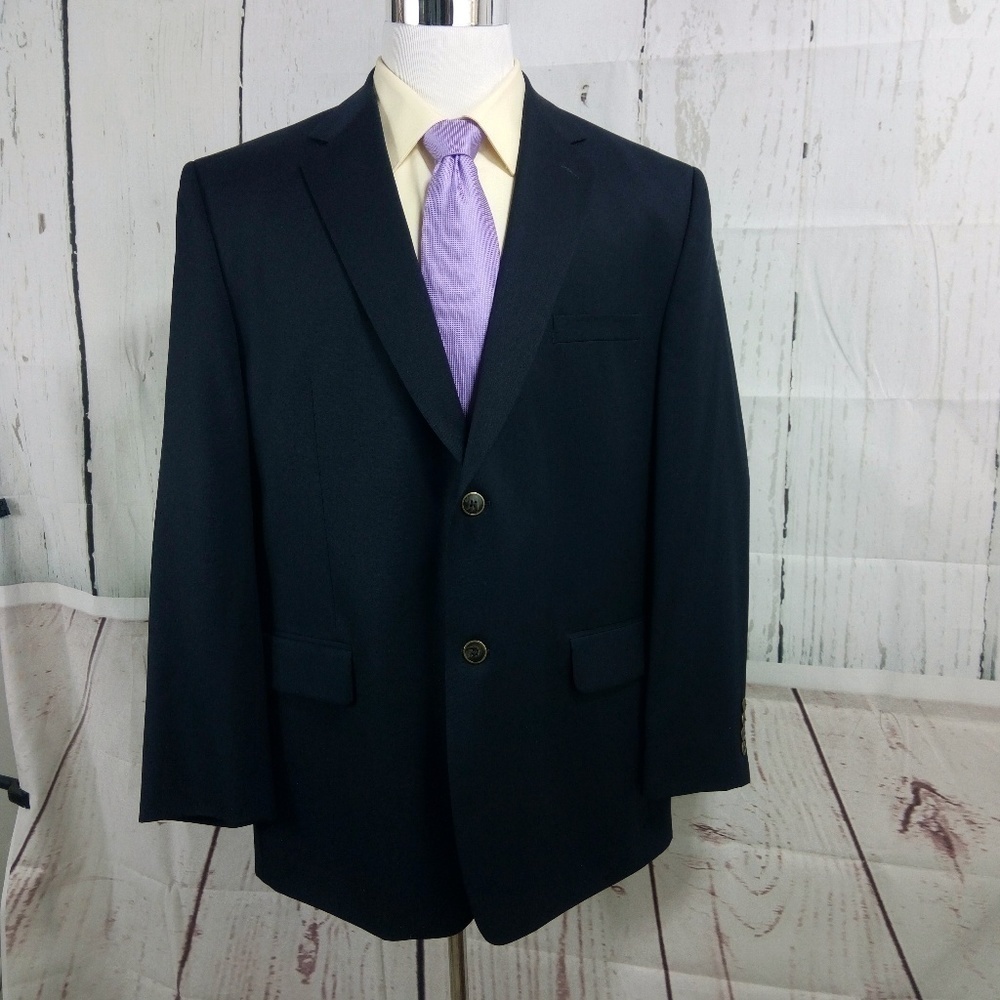 Joseph & Feiss Gold 46R Blue Suit Blazer Sports Co